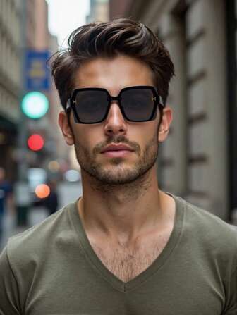 1 件装男士时尚方形黑色时尚眼镜适合户外活动、钓鱼、度假、海滩、旅行