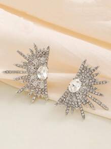 1 对夸张水晶星爆设计耳环，简约时尚休闲日常佩戴 - 銀色 - 查看 2
