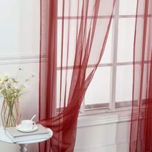 Set Of Two (2) Sheer Window Curtains Panels With Rod Pocket Drape Set Multiple Lengths (63", 84", 95", 108", 120" L) Solid Colors - Burgundy - View 3