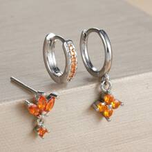 3pcs/Set Exquisite Orange Earrings Including Studs, Ear Hoops, Flowers Shaped, Suitable For Ladies' Dating, Party, Daily Commuting - 3pcs Earrings Set - View 12
