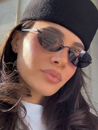 Frameless Metal Oval Fashionable Fashion Glasses For Women, European And American Y2K Small Frame, Stylish And Chic For Summer Beach Vacation,Outdoor,Travel