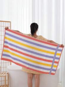 QIBHI 1pc Colorful Striped Bath Towel/Bathroom Towel,Absorbent Face Towel, Suitable For Home, Hotel, Bathroom, Pool, Gym, Beach Holiday Bathroom Decor Fall Decor Back To School