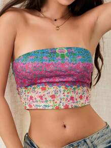 Women's Summer Slim Tube Tops Sleeveless Off Shoulder Floral/Pattern Print Bandeau