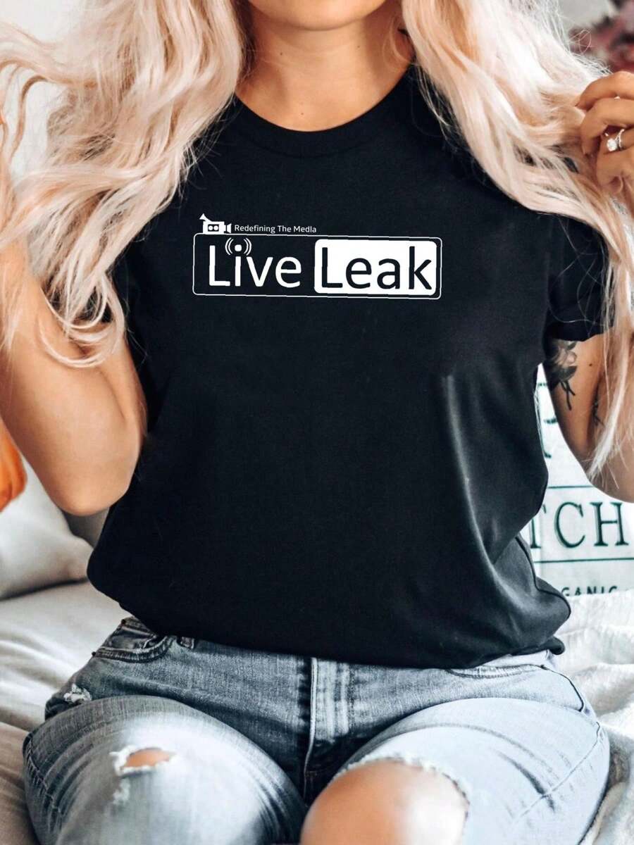 100% Cotton LiveLeak Logo T Shirt Homme Casual Designer Clothes Unisex Stretched Graphic Print Round Neck Short Sleeve Streetwear Breathable Comfortable Stylish Soft For Women Fashion Slightly Summer Top For Everyday Wear Versatile - Black - View 1