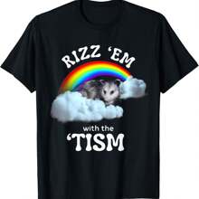 Funny Rizz Em With The Tism Meme Autistic Opossum T-Shirt (2)
