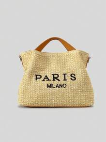 Straw Bag Seaside Holiday Beach Bag Female Letter Embroidery Large Capacity Tote Bag Summer Shoulder Crossbody Bag