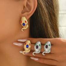 1 Pair Fashionable Exaggerated Bohemian Gothic Snake Shaped Rhinestone Earrings