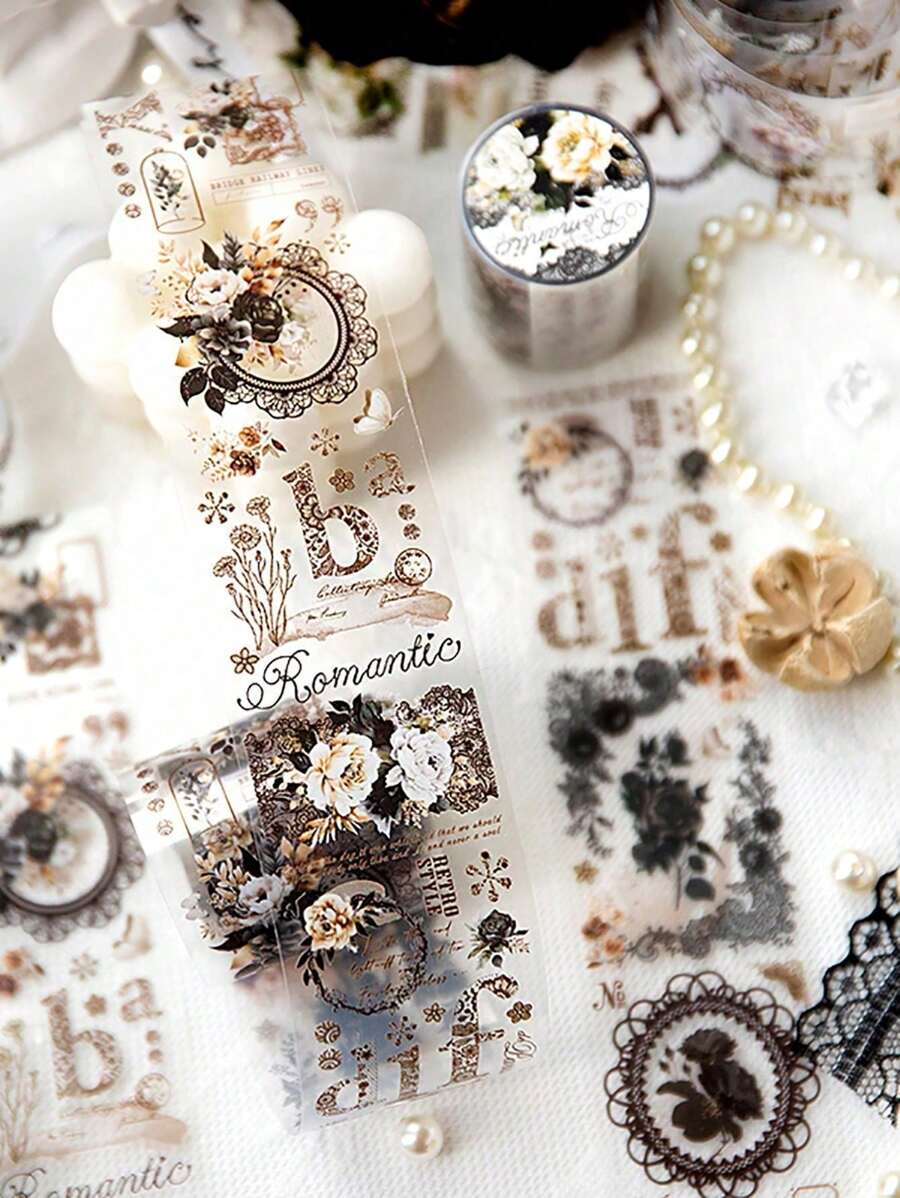 Rollo individual de cinta PET Lace Nocturne Series: Pegatinas retro para tarjetas, decoración para cuadernos y vuelta al colegio