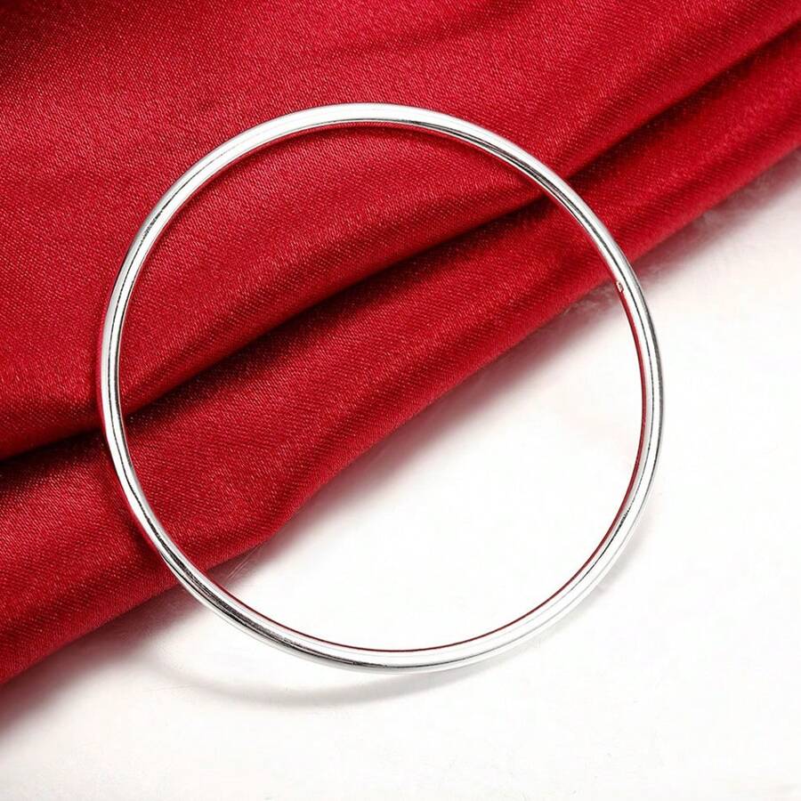 Braccialetti eleganti placcati argento a forma di cerchio rotondo, design semplice e alla moda, grandi bracciali circolari per donne e ragazze, ideali per uso quotidiano, vacanze e regali - Argento - Visualizzare 1