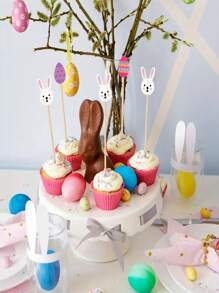 20pcs Easter Bunny & Egg Toothpicks, 4.7inch Elegant Bamboo Sticks For Party, Food & Beverage Decoration, Cute Cocktail, Sushi, Appetizers, Cake, Dessert Decor
