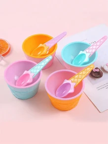 1/2/4set Ice Cream Bowl And Spoon Set, Reusable Ice Cream Cup, Random Set Of Ice Cream Birthday Party Decoration - Random Color - View 4
