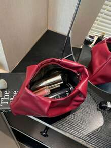 新款春夏时尚纯色手拿包，褶皱云形小包，纯色休闲信封包，化妆包，旅行配件包，内衬包，洗漱包，储物包 - 酒紅色 - 查看 11