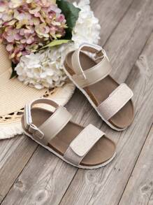 Girls' Lightweight Comfortable Casual Soft Cork Slide Sandals With Hook & Loop Open Toe - Apricot - View 1
