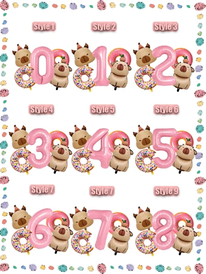 Cartoon Capybara Pink Donuts Birthday Party Themed Decoration Set Pink Number Balloons Wedding Party Favors Room Decor Bride Gifts Graduation Birthday Decorations Party Decorations Bachelorette Decor Graduation Decorations School Decor School Surprise Dormitory Decor Back To School Home Decor School Supplies
