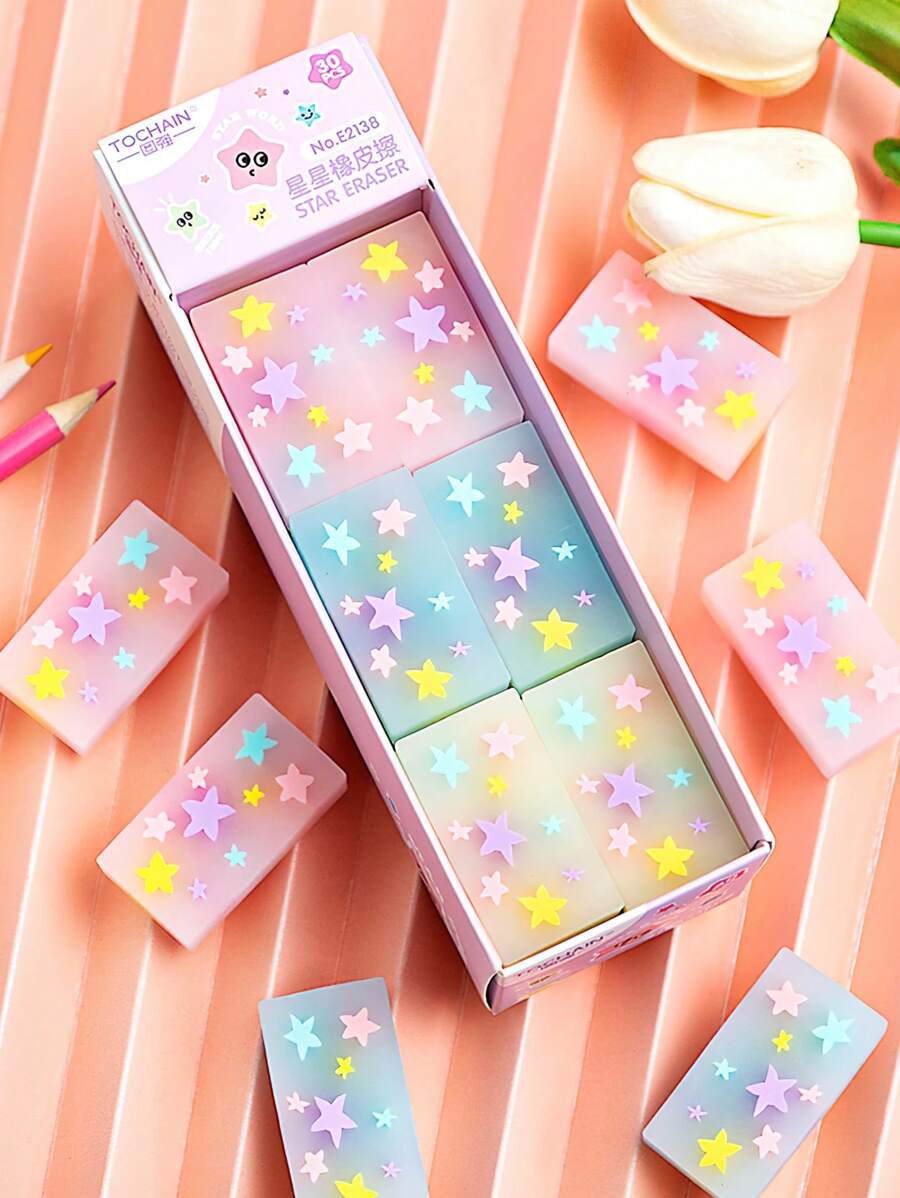 3pcs Star Eraser Clear High Light Color Less-Dust For Pencil Cleaning Stationery School Back To School - Multicolor - View 1