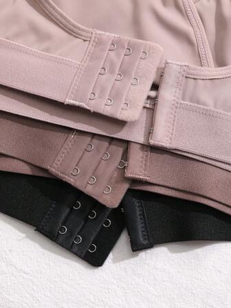 3pcs Plus Size Wireless & Non-Padded Bra Set