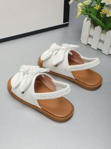 Mädchen Schleife Dekor klassische Mode süß Elastik Band Baby Sandalen Prinzessin Kleinkind weiche Sohle Rundkappe Schuhe, geeignet für Frühling, Sommer, Herbst, Winter