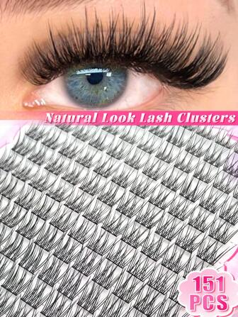 151pcs Natural Look Single Lash False Eyelashes, Thick Stem Design, Delicate & Lightweight, Super Soft, Reusable, Segmented Lashes, Suitable For Home Or Outdoor Use, Daily, Wedding, Date, Party, New Year And Other Occasions. Eyelash Cluster, Single False Eyelashes, False Eyelashes