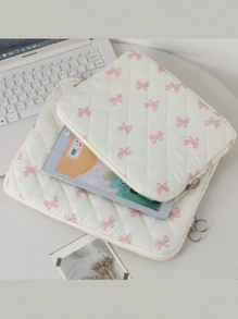 1 件可爱少女粉色蝴蝶结和时尚黑色心形图案平板电脑包，泫雅风格粉色花朵平板电脑包，11/13/15 英寸电脑包 Ipad 包笔记本电脑包，11、13、15 英寸便携式台式机保护包适用于 Mac Book ASUS 平板电脑手提包保护套 9-11 英寸兼容 Ipad Air 4 5 Pro 11 Mini 5 6 IPad 保护套防震包 - 彩色 - 查看 2