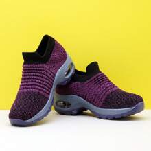 Dames Rode Regenboog Gestreepte Luchtkussen Veterschoen Schokabsorberende Casual Sport Gebreide Sokken Schoenen, Dansschoenen