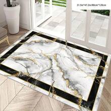 [5mm Thickness Crystal Velvet Flocked Bottom] 1pc Geometric Floral Pattern Carpet - Waterproof, Anti-Slip, Absorbent, Machine Washable, Soft Comfortable Mat, Suitable For Kitchen, Living Room, Bedroom, Hallway, Bathroom, Laundry Room - Easy To Clean, Carpet For Home Decor