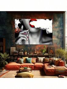 1 Pc The Lover's Room Is Decorated With Smoking Sexy Women Wooden Framed Canvas Painting -  Thickness 2.25cm/0.9inch,Home Gift Decoration, Room Decoration Aesthetic, Wall Decoration Art, Perfect Gift, Autumn And Winter Wall Decoration, Living Room Decoration, Bedroom Decoration, Kitchen Decoration, Entry Decoration, Bathroom Decoration, Direct Wall Painting, High Quality Wall Painting Poster