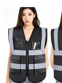 High Visibility Reflective Safety Vest With Pockets And Zipper Front, Neon Yellow, Meets ANSI/ISEA Standards