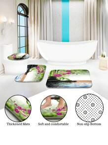 1pc/4pcs Bamboo Waterfall Pattern Shower Curtain Set, Waterproof Shower Curtain With 12 Hooks, Bathroom Rug, U-Shape Toilet Mat, Toilet Lid Cover, Bathroom Divider, Bathroom Accessories, Bathroom Decor