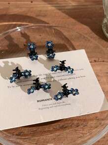 6 件装闪光水钻花朵抓夹迷你发夹碎发刘海夹发卡春季新款发饰