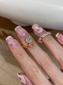 1pc Fashion Pink Cubic Zirconia Gold Open Ring, Suitable For Women's Daily Wear