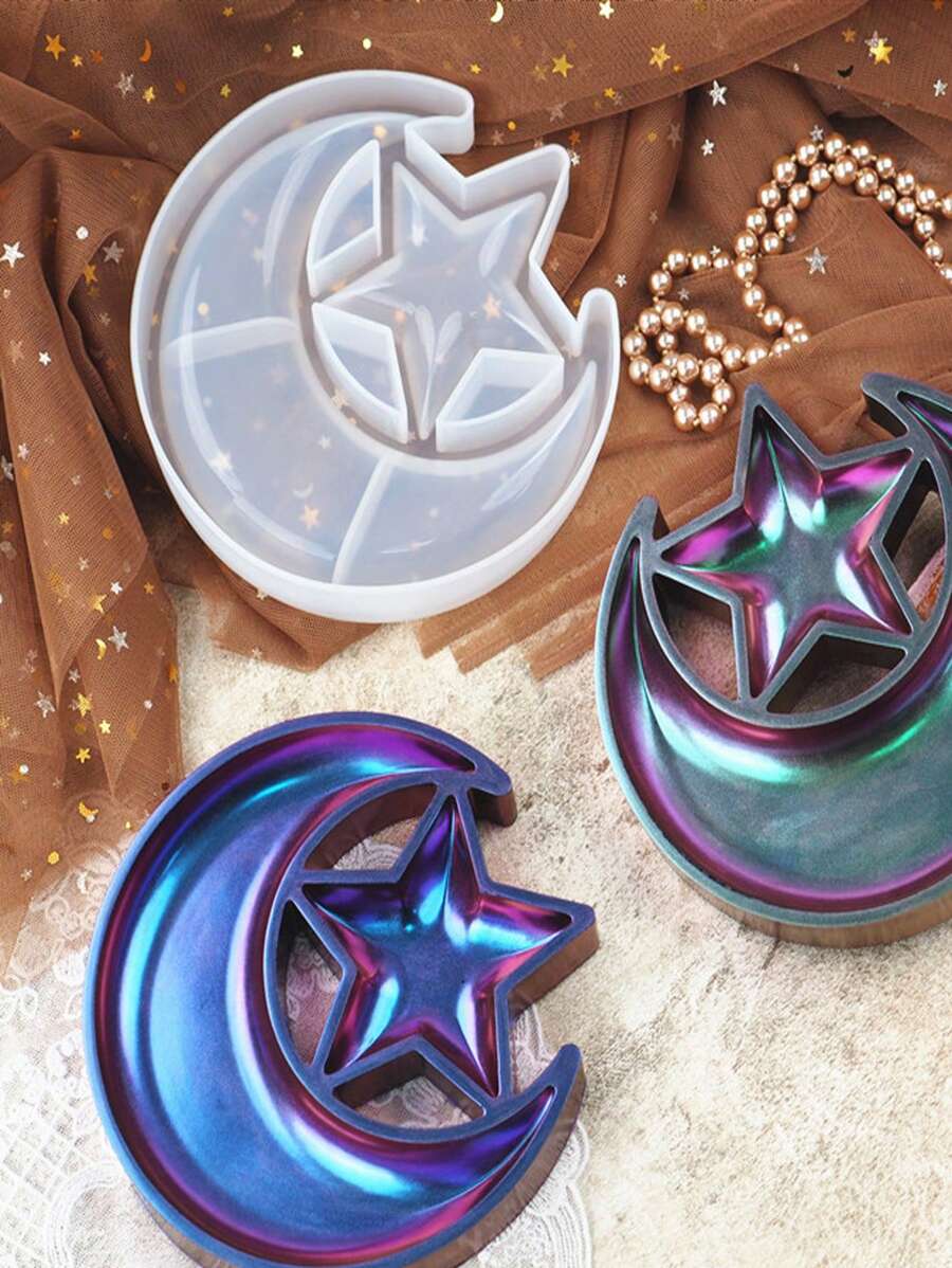 1 Stück Stern- & Mond-förmige Silikonform Tablett/Schale für Kristall Epoxidharz Basteln DIY Hobbykünstler