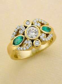 1 件时尚方晶锆石几何铜戒指，适合女性日常佩戴、订婚、婚礼、派对礼物 - 1# - 查看 10