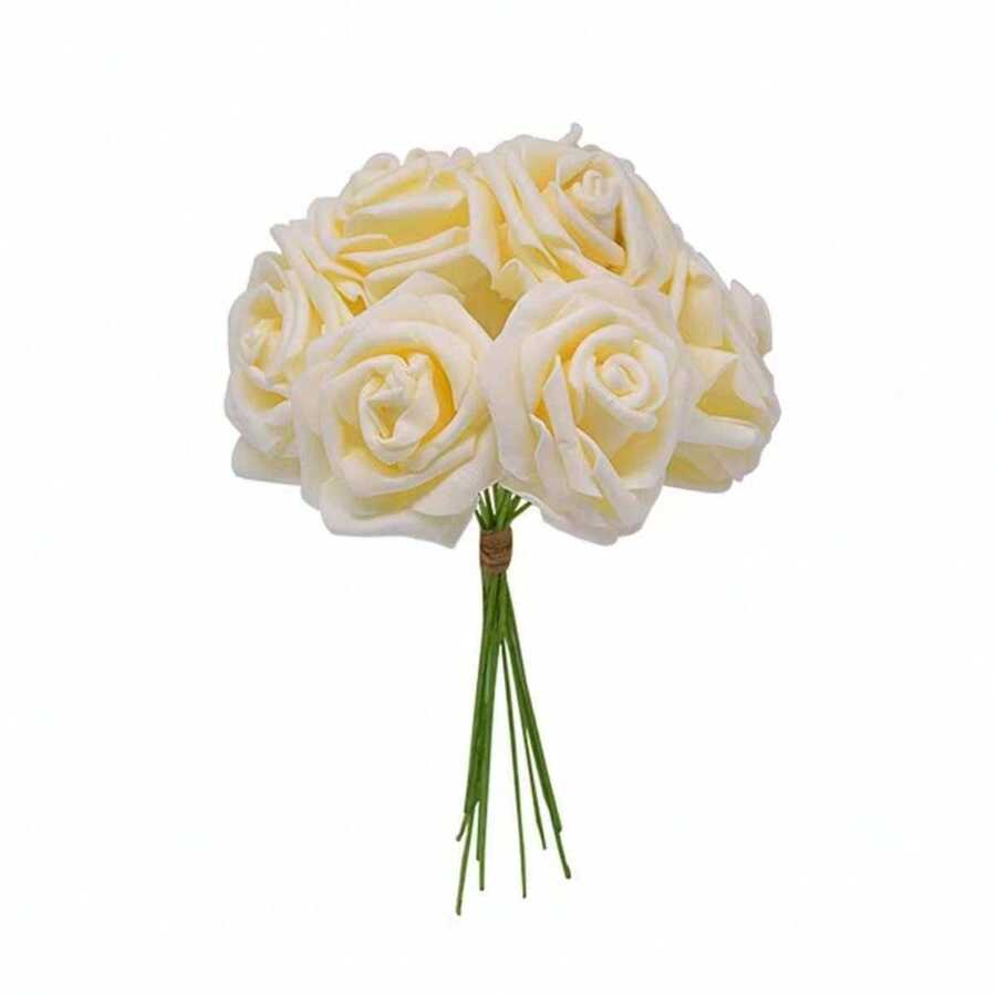 10pcs/Set Artificial Flowers, Romantic Champagne Color Artificial Flower Stems, Suitable For Wedding, Home Decor, All Season