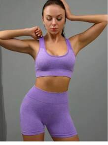 Gym Top With Padded Fitness Swimmer Good Support Open Back TOP436 - Lila Púrpura - Ver 4