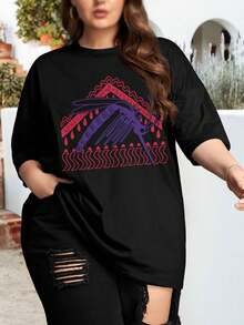 Geometric Mosquito Insect Oversize Women T-Shirt For Women (Plus Size) - Black - View 1