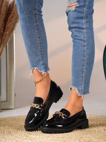 学院风休闲厚底坡跟牛津鞋，尖头系带乐福鞋，英伦学院风低跟粗跟时尚百搭浅口金属链女鞋