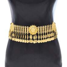 1 pièce Chaîne de taille vintage en forme de pièce de monnaie lourde, couleur or, bijoux de corps à la mode, vente en gros pour les voyages des femmes