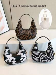 A Fashionable New Cow Print Leopard Print Zebra Print Girl Handbag, Classic Cow Print Design Pu Zipper Closed Handb