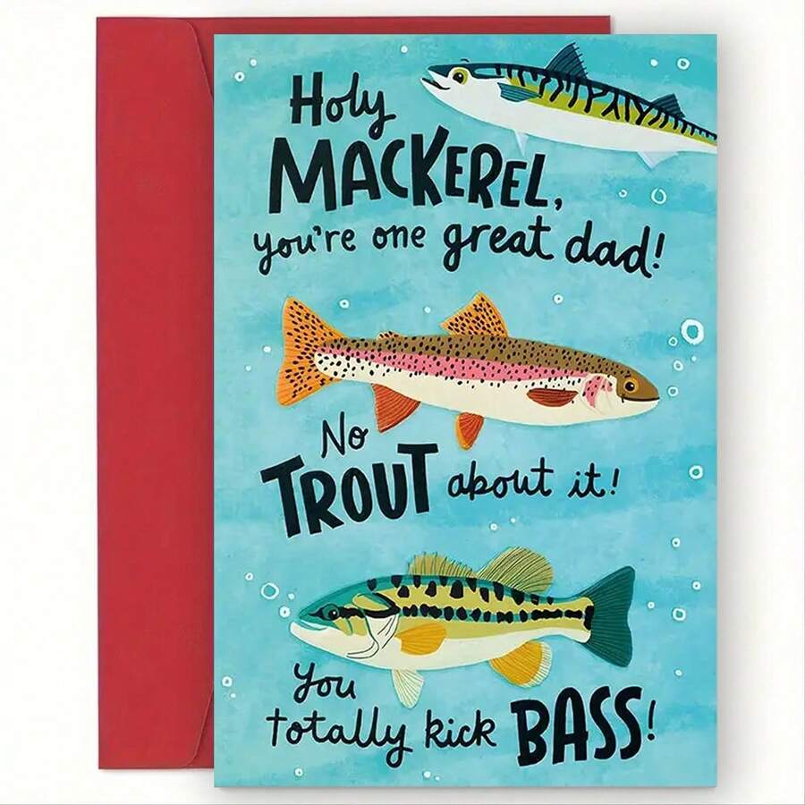 带信封的卡通鱼生日贺卡，高品质纸张，个性化幻想主题，适合家人、朋友和渔民的完美贺卡（12 厘米/4.7x17 厘米/6.7 英寸），一些不寻常的东西，礼品卡