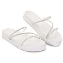 Women's Sandal, Women's  Sandal, Women's Slide Sandal, With Silver Rhinestone Straps, Black And White Colors, Easy To Slip On, Lightweight, Very Comfortable. - 白色 - 查看 2
