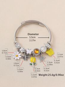 1 件优雅百搭时尚奢华手工珍珠水晶星蝴蝶郁金香菊花皇冠设计手镯，适合作为派对、聚会、夜总会、旅行、休闲装的礼物 - 鬱金香 - 查看 2