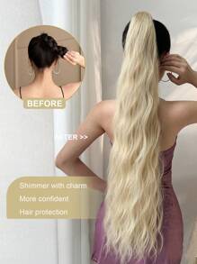 34 Inch Long Wavy Synthetic Hair Ponytail Wig, Heat Resistant Fiber, Gold Color, Suitable For Women, Girls, Party And Daily Use - Beige - View 4