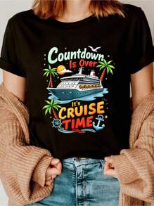Cruise 2025 Family Cruise 2025 Couple Outfits Friends T-Shirt Printed T-Shirt, Short-Sleeved Crew Neck Casual Top, Suitable For All Seasons, Women's Wear- Comfortable, Relaxed Fit, Printed Graphic Tee For  Sport Lovers