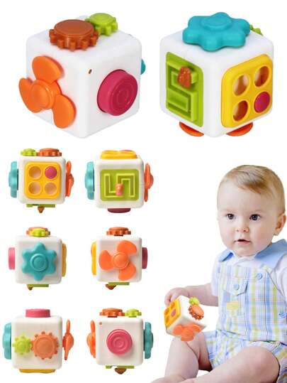 1pc Montessori Early Education Small Hexahedron Multifunctional Intelligent Toy, Suitable For Baby's Hand Size, 6 Novel Game Methods, Children's Cube Toy, Early Learning & Cognitive Development, Flexible Finger Exercise, Suitable For 0-3 Years Old Birthday Gift (Random Color)