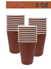10pcs/Pack 9oz Disposable Paper Cups, Paper Coffee Cups, Disposable Drinking Cups, Hot & Cold Beverage Paper Cups, Suitable For Holding Hot Water, Juice, Ideal For Parties, Picnics, Holidays, Birthdays, Bridal Showers, Available In Multiple Colors