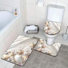 3件套沙滩贝壳和海星图案浴室地毯，舒适浴室垫，适用于浴室、卫生间、卧室、厨房