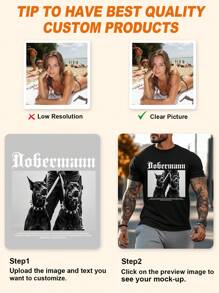 Customizable Text & Photo Personalized Men's T-Shirt, Upload Your Photo/Loved One/Friend/Family/Pet, Black Tee For Spring/Summer, Holiday Gift, Anniversary Gift, Team Building Outfit, Music Festival Outfit, Gift For Him, Men's Round Neck Short Sleeve Casual Tee, Party Outfit, Valentine's Day Gift, Men's Black Short Sleeve, Casual Wear For Him, Short Sleeve For Spring/Summer Ornamental,Dawg Stylish,Fashion,Hipster,Contracted,Easy Costume,Modest Fashion,Minimal Chic,Casual Custom,Unique,Personalized Ideal Gifts For Him Family,Boyfriend,Friends,Children