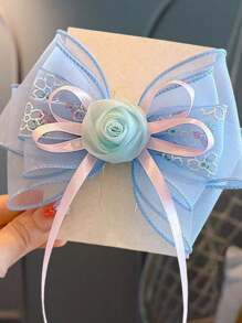 合成纤维玫瑰花大蝴蝶结发夹，甜美美丽，永恒风格顶夹，儿童发饰，头饰，发带 - 彩色 - 查看 9