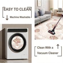 [5mm Thickness Crystal Velvet Flocked Bottom] 1pc Geometric Floral Pattern Carpet - Waterproof, Anti-Slip, Absorbent, Machine Washable, Soft Comfortable Mat, Suitable For Kitchen, Living Room, Bedroom, Hallway, Bathroom, Laundry Room - Easy To Clean, Carpet For Home Decor