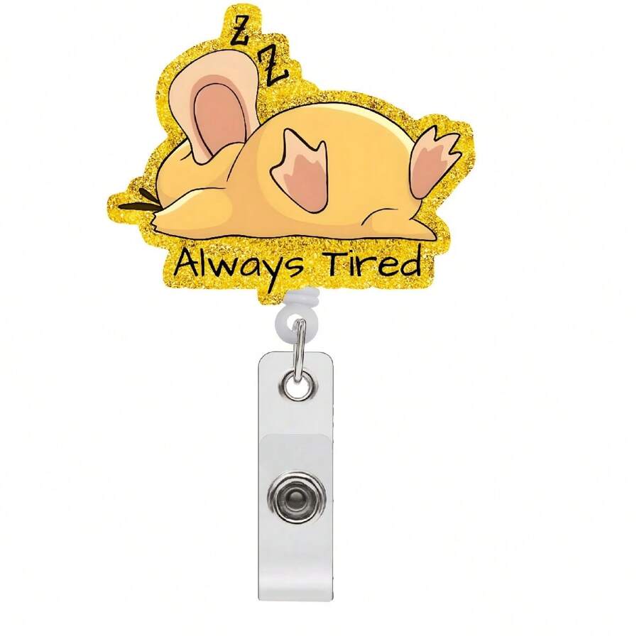 1pc/2pcs/3pcs Sleepy Platypus Humorous Badge Reel Holder - ABS Resin, Yellow With Pink Ears & "Always Tired" Text - Ideal For Office Workers, Teachers, Students, Nurses,School Supplies,Back To School - Multicolor - View 1